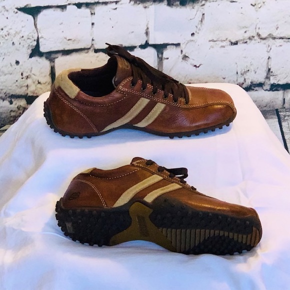 Men’s Skechers Sneakers Brown Leather Vintage S 8 - Picture 3 of 6